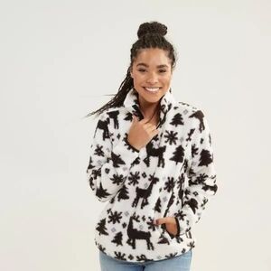 NWT Vera Bradley Brown & White Nordic Deer Teddy Fleece Pullover - SIZE M (8/10)